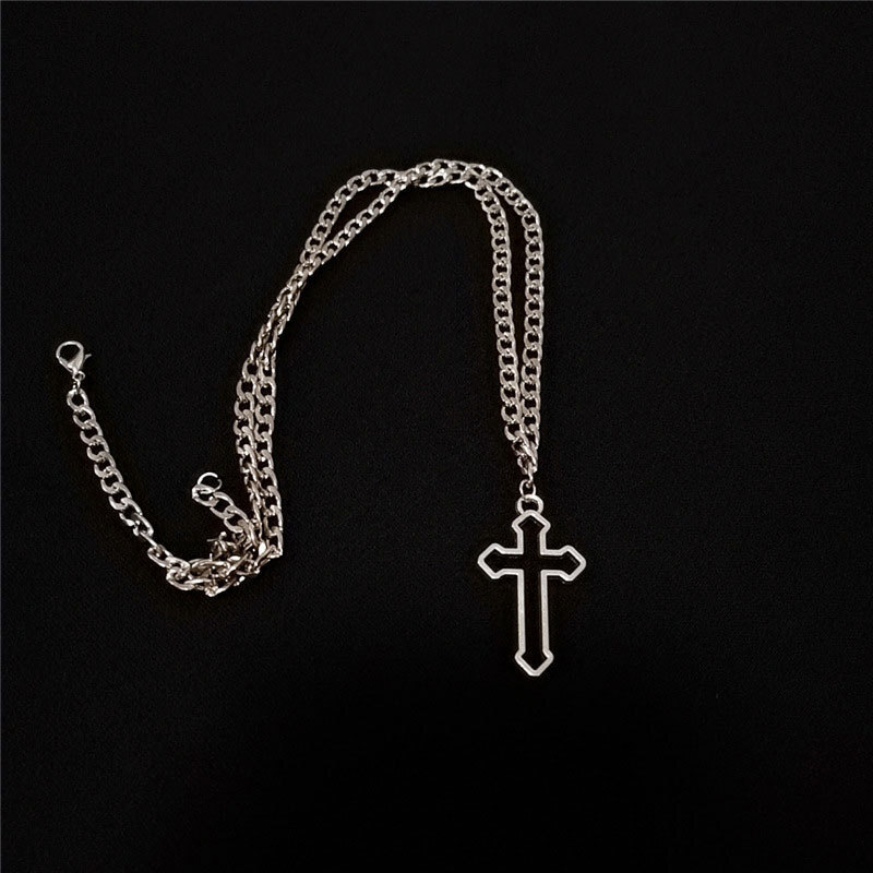 Korean Ins Hollow Cross Pendant Necklace Female Dark Gothic Cold Wind Sweater Chain Jewelry