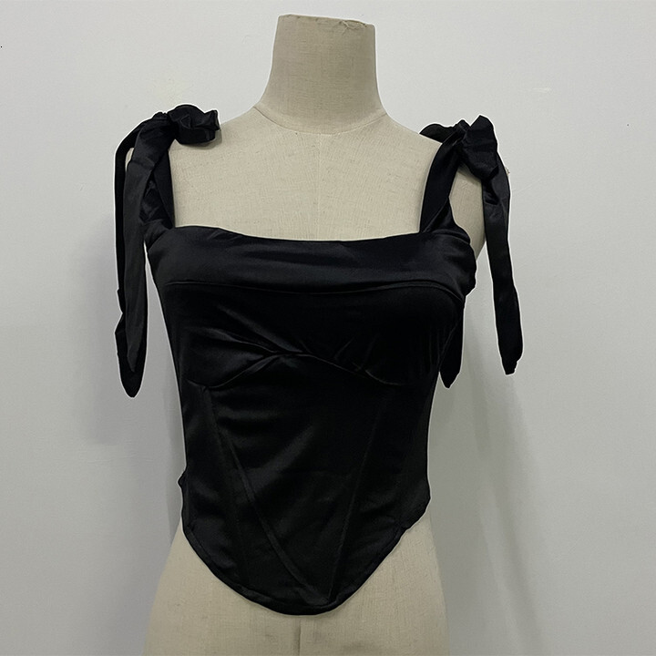 Satin Summer Waist Cinching Backless Strap Top, Women's Sexy One-Piece Neck Vest
