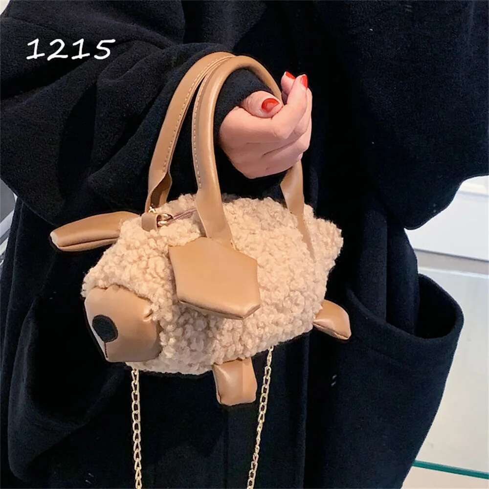 Cartoon Sheep Shape Small Handbag Shoulder Women's Plush Chain Crossbody Mini Bag