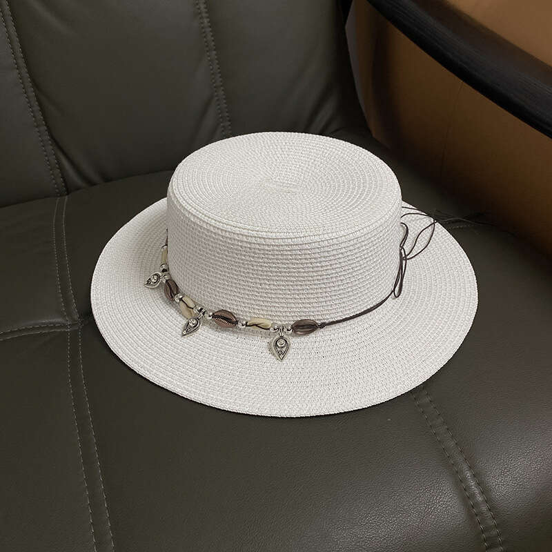 Summer for women 2024 new flat top straw outdoor beach ethnic style versatile sun hat