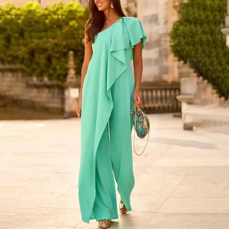 2025 new womens jumpsuit asymmetric shoulder earrings fashionable and elegant party womens clothing X250318