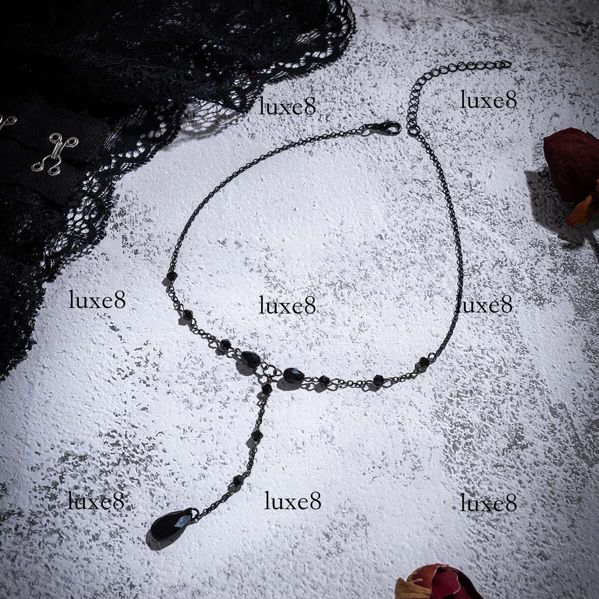 Goth Black Water Drop Crystal Chest Chain Necklace for Women Collares Vintage Sexy k Choker Y2K Halloween Jewelry Accessories