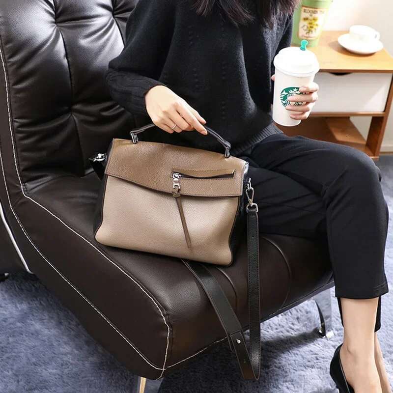 Genuine Leather Satchel Bags For Women Designer Panelled Handbags Female Casual Crossbody 2024 Ladies Shoulder Bag