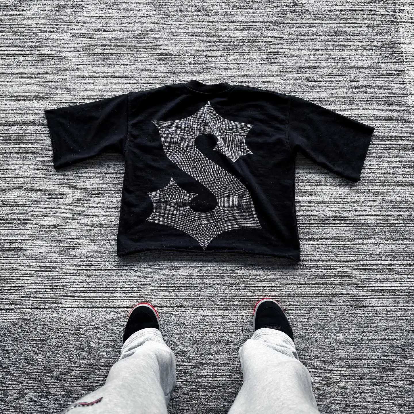 New street mens clothing Harajuku womens retro cross graphic print oversized T-shirt Gothic casual cotton drip sleeve short sleeved topT250318