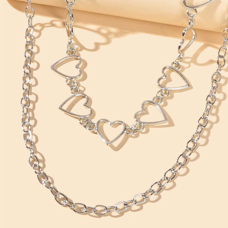 Hollow Love Splicing Double Necklace Women's Cross Chain Multi-layer Choker Collarbone Chain Jewelry