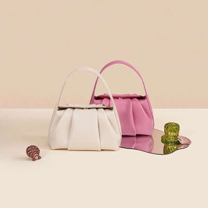 Fashion Summer Genuine Leather Pleated Cloud Bag Small Shoulder Crossbody Bags Brand Designer Female Soft Daily Casual Handbags