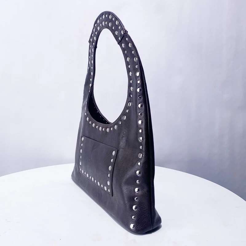 Large Capacity Moto & Biker Tote Bags For Women Designer Handbags And Purses 2024 New In Vintage Rivet Underarm Shoulder