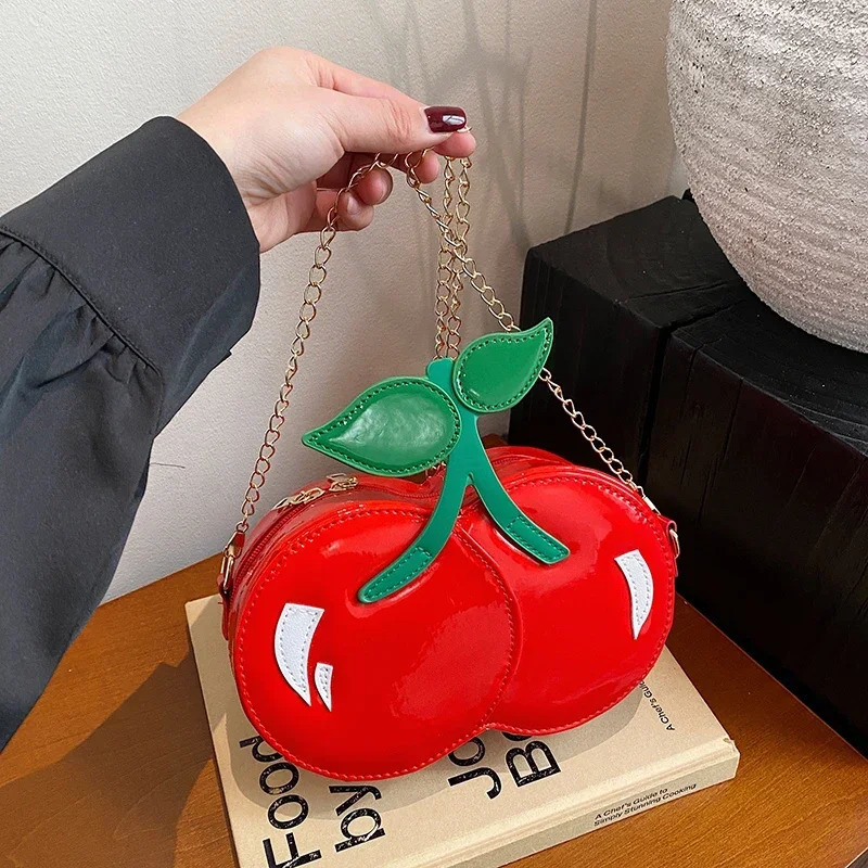 PU Exquisite Zipper Crossbody Bags Solid Cherry Cute Ladies Bags 2025 High Quality CHAINS Hard Versatile Womens Handbags R250318
