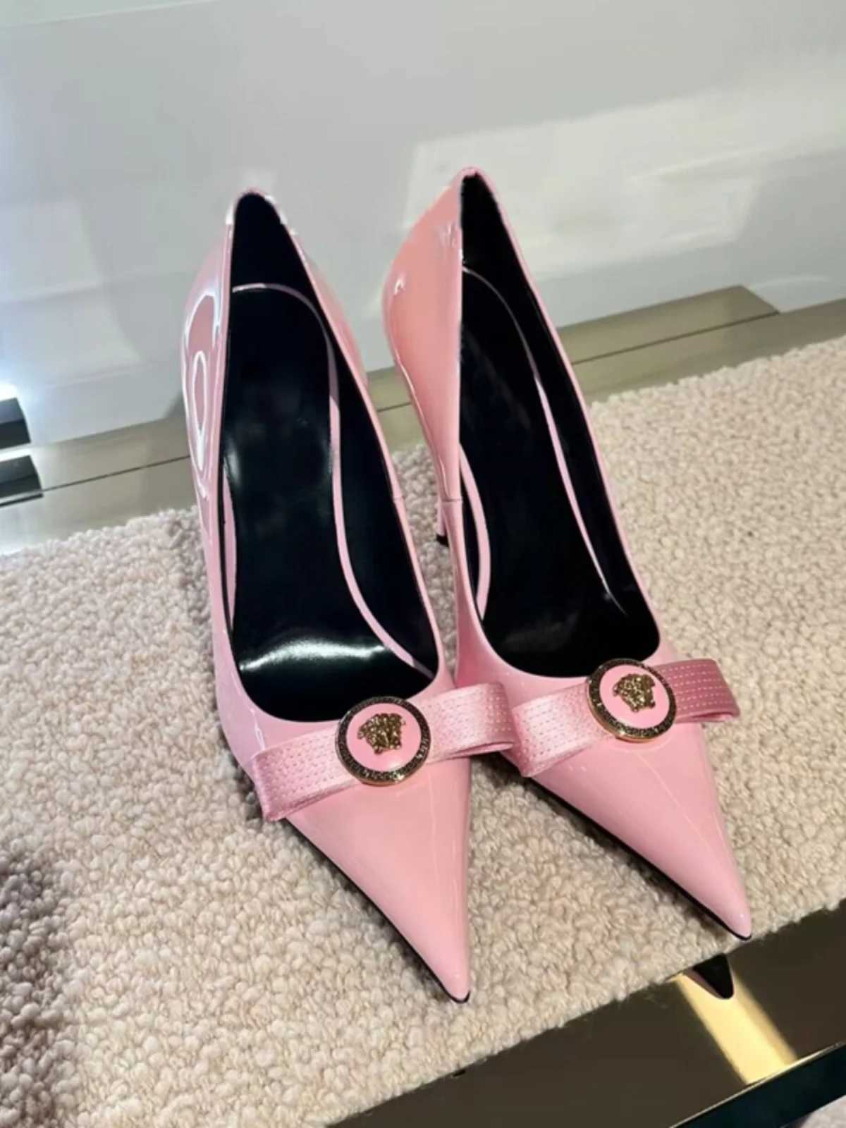 Wens black high heels Wens thin high heels high point white single shoes winter warm womens shoes Y250317