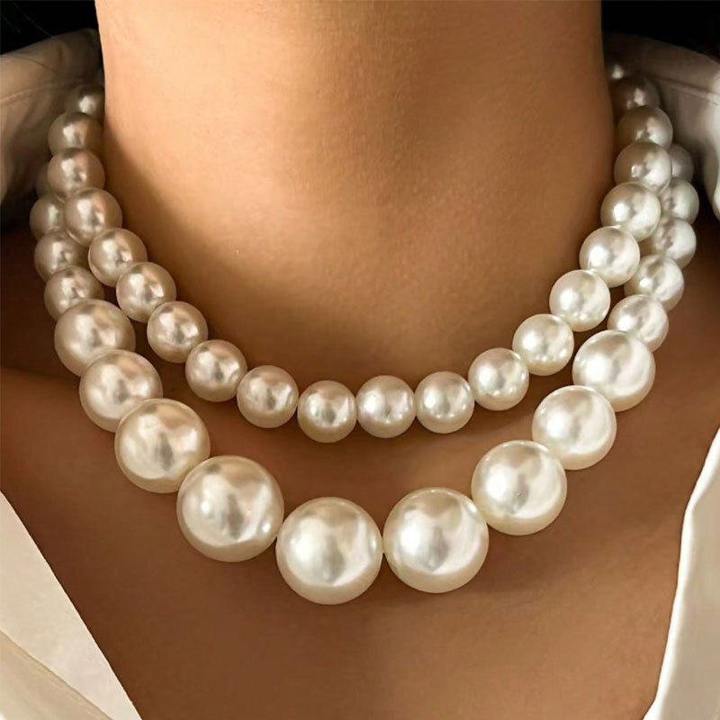 Double Layer Imitation Pearl Necklace Women French Exaggerated Overlapping Wear Size Pearl Splicing Item Jewelry