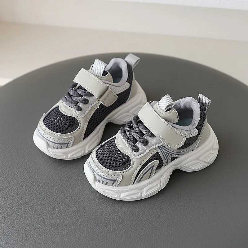 Boys soft and breathable mesh childrens sports shoes for spring and summer 2025 childrens casual sports shoes for boys in khaki and gray W250318