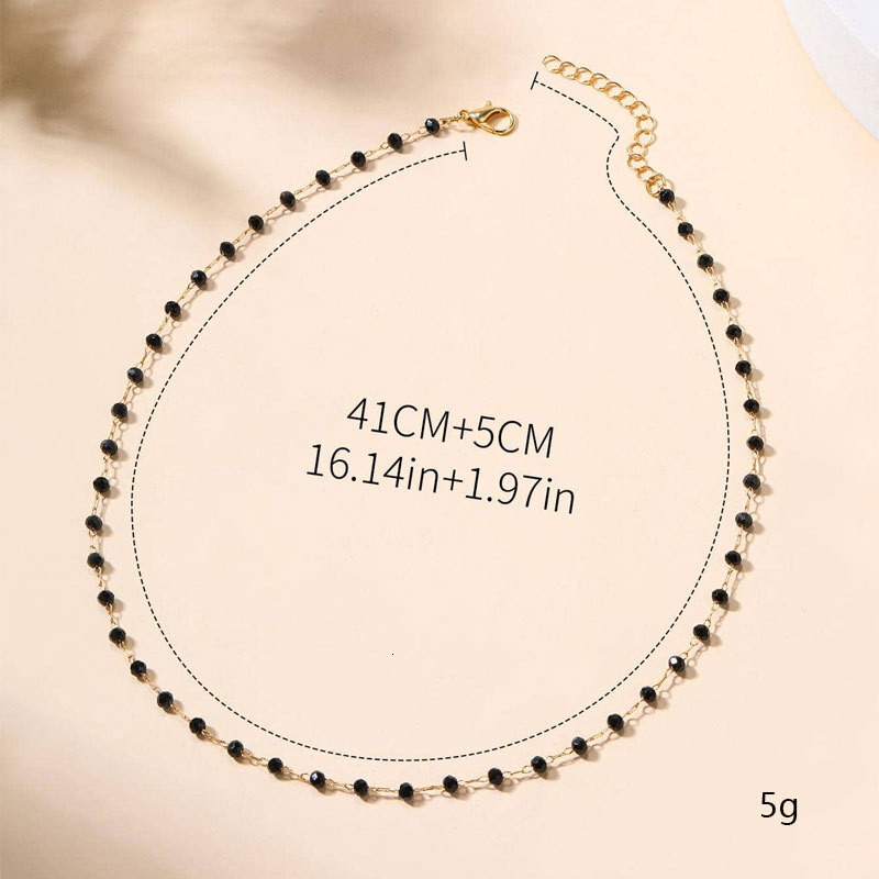 Black Crystal Glass Beaded Necklace Female Light Luxury Niche Fashion Choker Collarbone Chain Jewelry