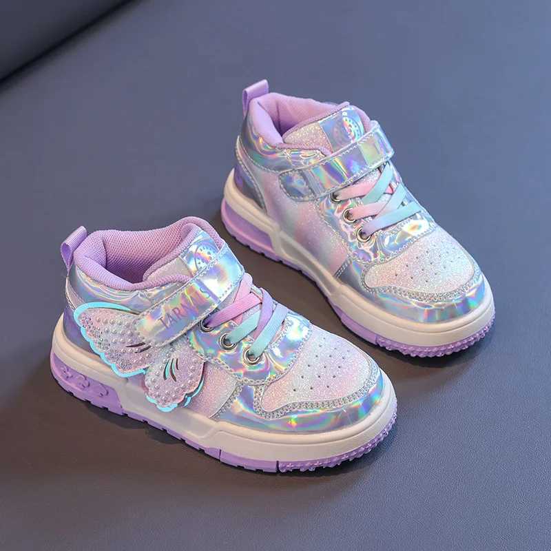 Girls Sneakers Fashion Rhinestone Butterfly Children Casual Shoes 2024 Autumn Student Running Shoes School Soft Sole Kids Shoes W250318