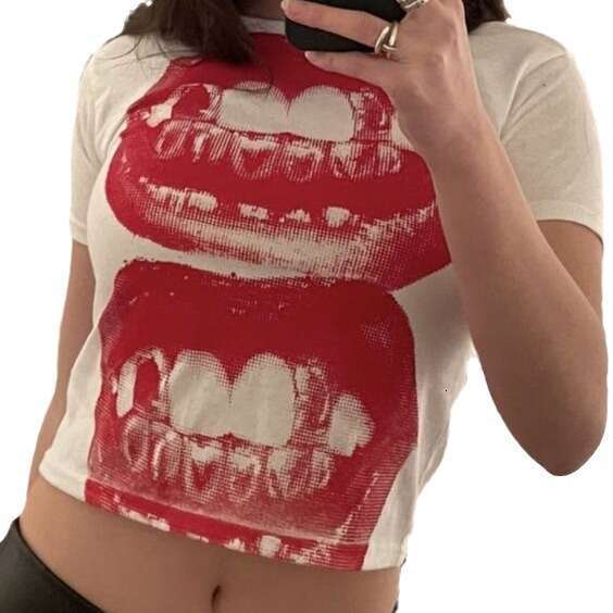 Summer Gothic women's club wholesale lip print short top 2025 new style chic and elegant clothing