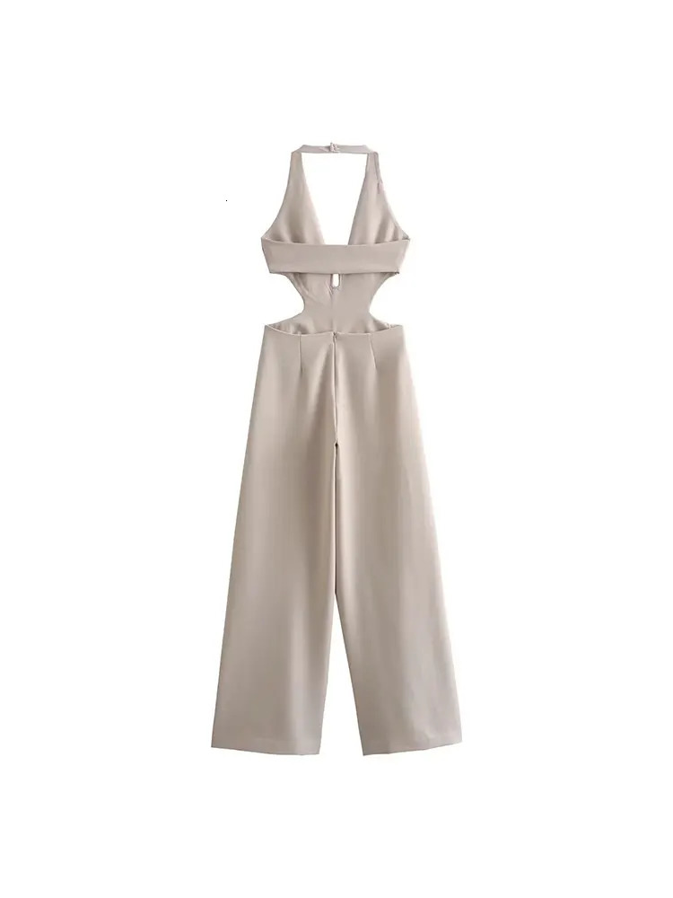 Womens Hanging Neck Backless Long Jumpsuits Fashion Single Breasted Vintage Sleeveless Causal Elegant Playsuit Tops 250314
