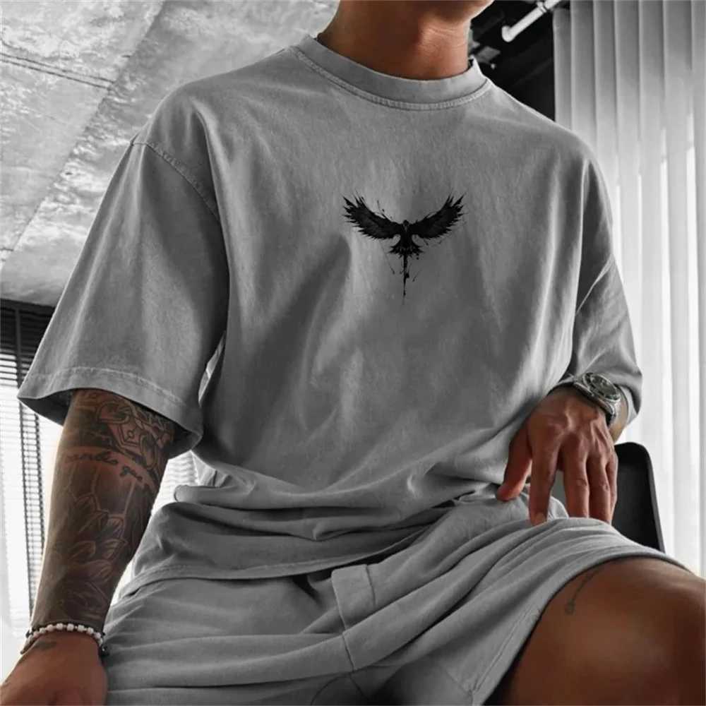 Ethnic totem graphic mens T-shirt summer street Y2K cotton short sleeved mens casual retro topXJ250318