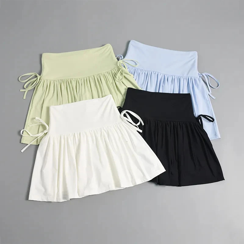 Womens Sports Yoga Short Skirt Fitness Tennis Ladys Pleated Skirt Short Quick Dry Mini Skirt Side Drawstring High Waist Skirt 250318
