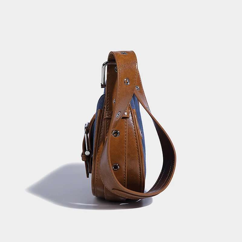 Vintage Splicing Saddle Underarm Bags For Women Designer Handbag Purse 2023 New In Contrasting Colors Shoulder Crossbody