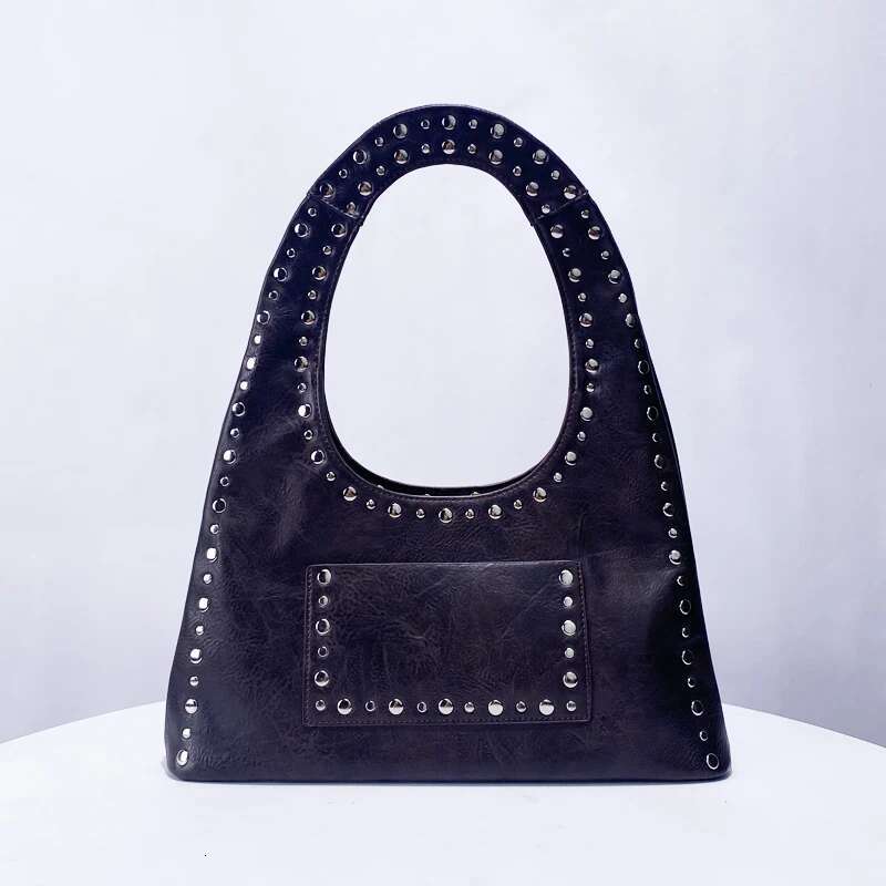 Large Capacity Moto & Biker Tote Bags For Women Designer Handbags And Purses 2024 New In Vintage Rivet Underarm Shoulder