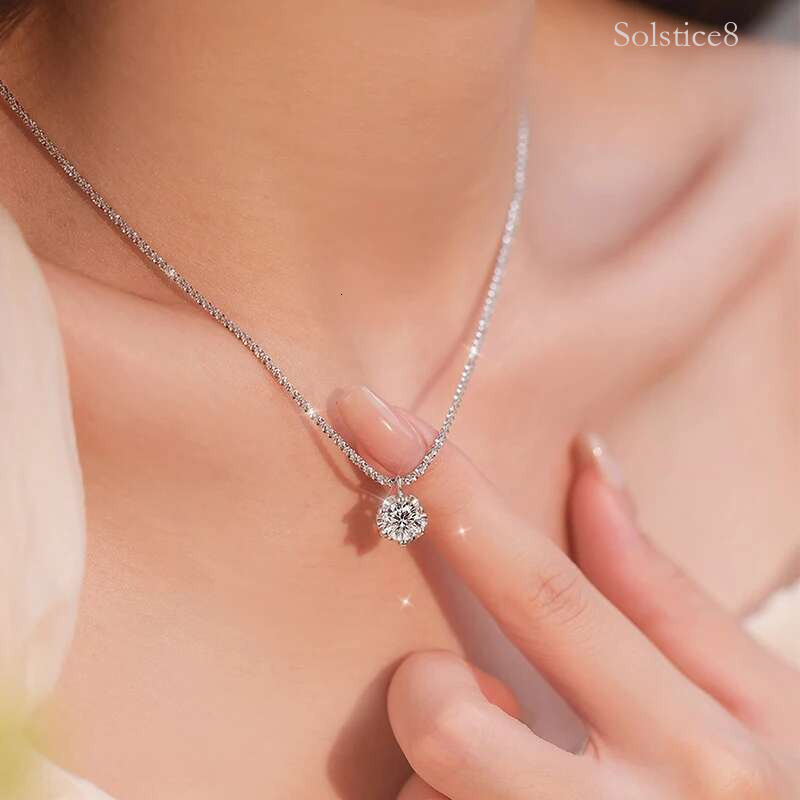 GRA Certified Moissanite 6 Prong Pendant Necklace Real S Sterg Sier Sparkg Cauliwer Chain for Women Fine Jewelry