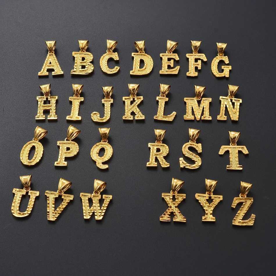 Anniyo A-Z Letters Necklaces Women Men Gold Plated Initial Pendant Rope Chain English Letter Jewelry Alphabet African #058002B W250318