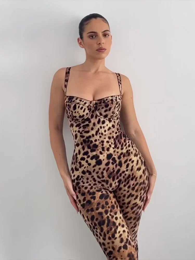 Leosoxs sexy jumpsuit womens Sveless 2025 sexy trend Leopard Print Sveless Strt Fit Stretch Activity Workout Overalls X250318