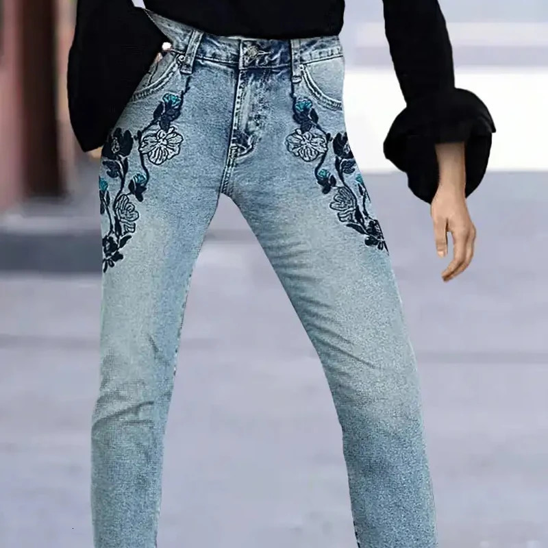 Weight Loss Girlfriend Ankle Denim Jeans Plant ed High Stretch Womens Pants Straight Legs Mom Trousers T49 250317
