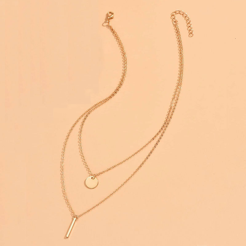 Double Circle Piece Vertical Pendant Necklace Women Simple Everything With Choker Chain Clavicle Chain Jewelry