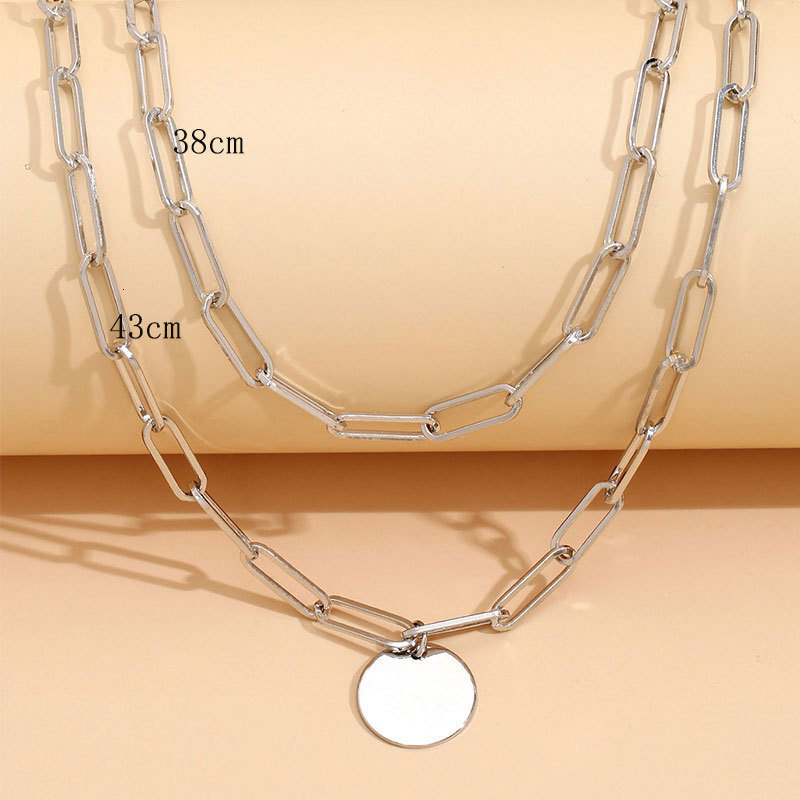 Double Layer Circular Pendant Necklace Female Instagram Network Red Multi-layer Collarbone Chain Choker Jewelry