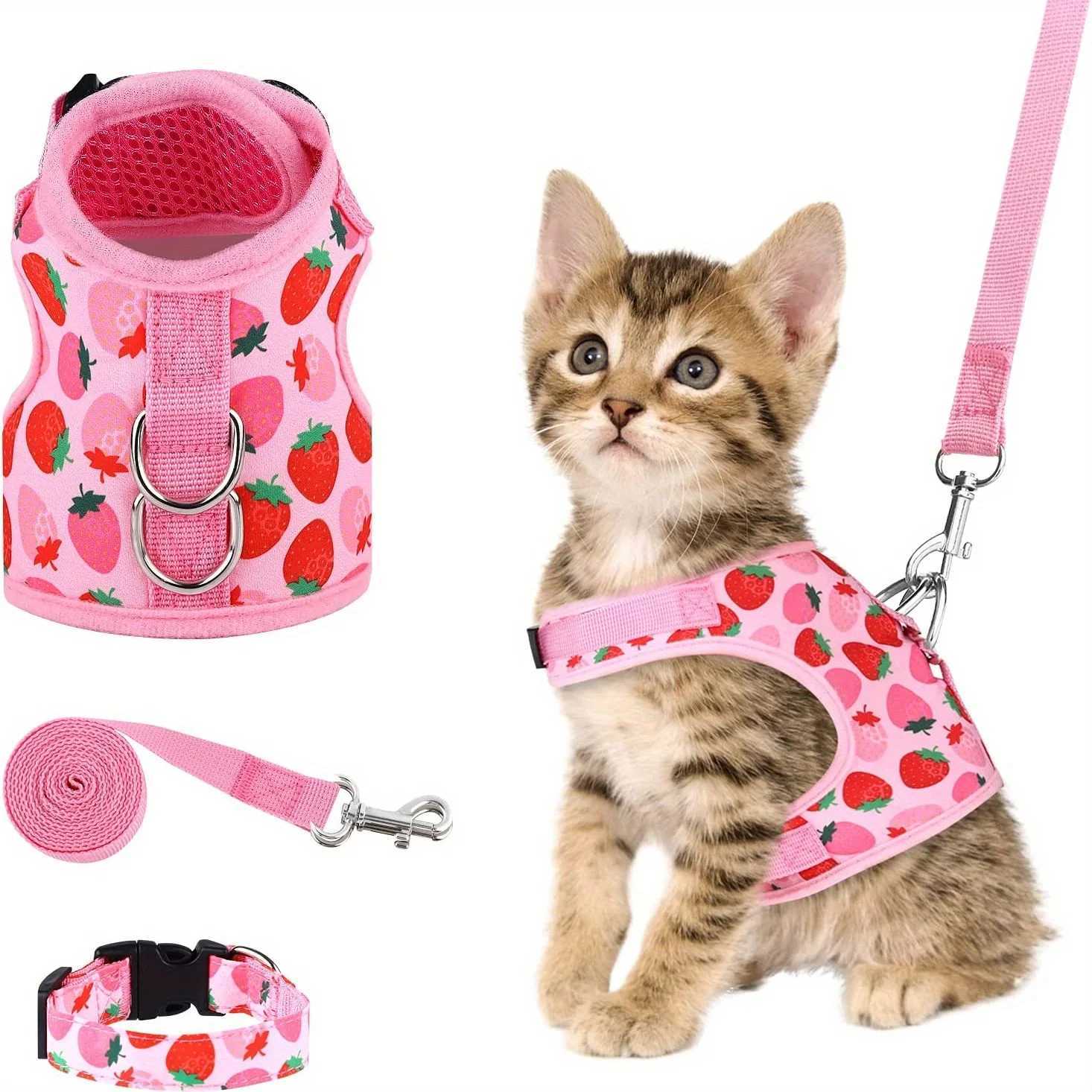 3-piece set of soft cat harness and belt collar pet harness suitable for walking cats dogs and small petsT250318