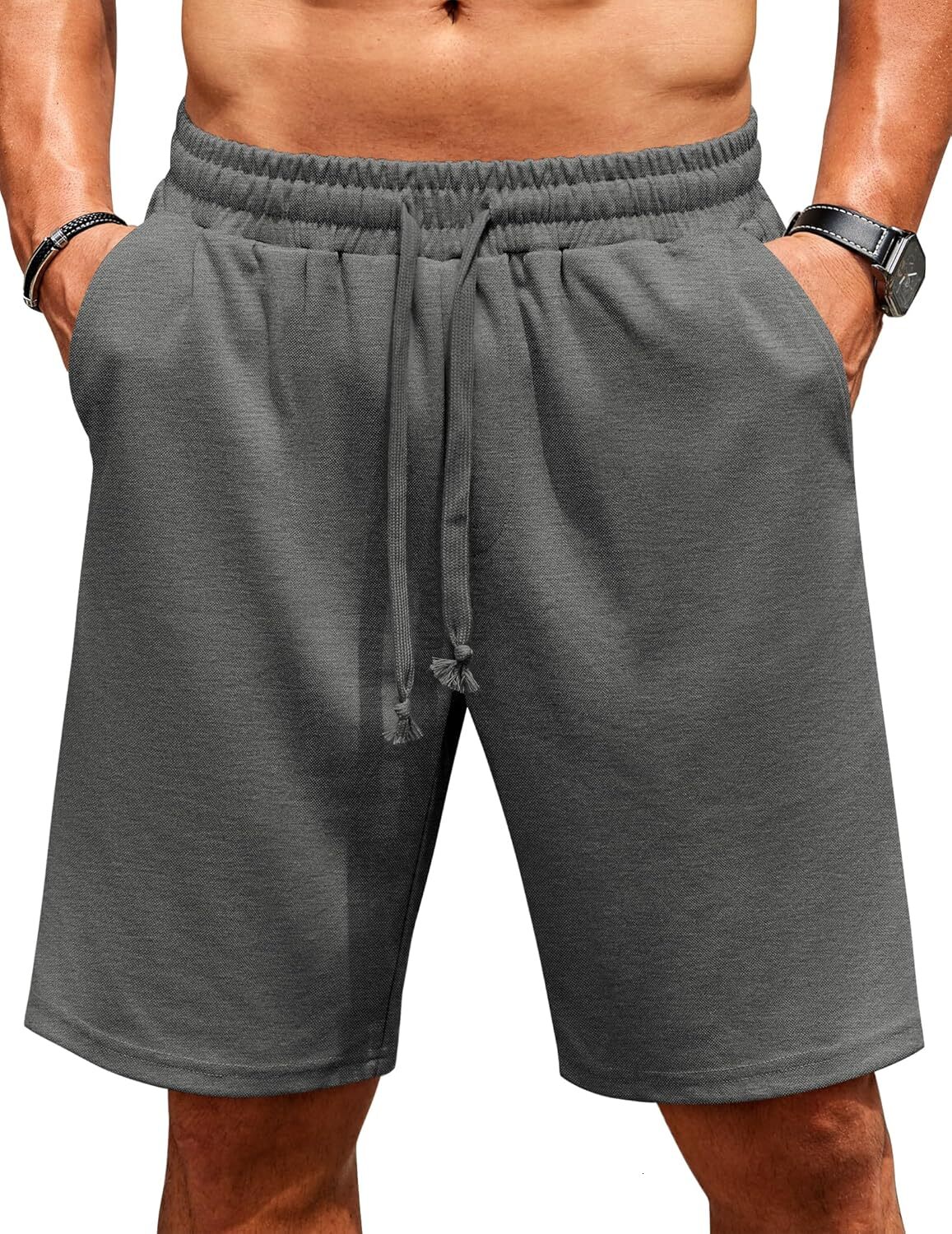 Men Casual Shorts Elastic Waist Drawstring Shorts Stretch Summer Beach Shorts with Pockets Fashionable solid color