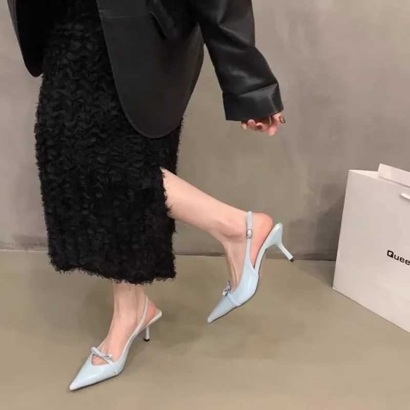 Bow High H Femininity Thin Heel Pointed Single Shoes 2024 Spring and Summer New Sandals Womens Shoes Y250317