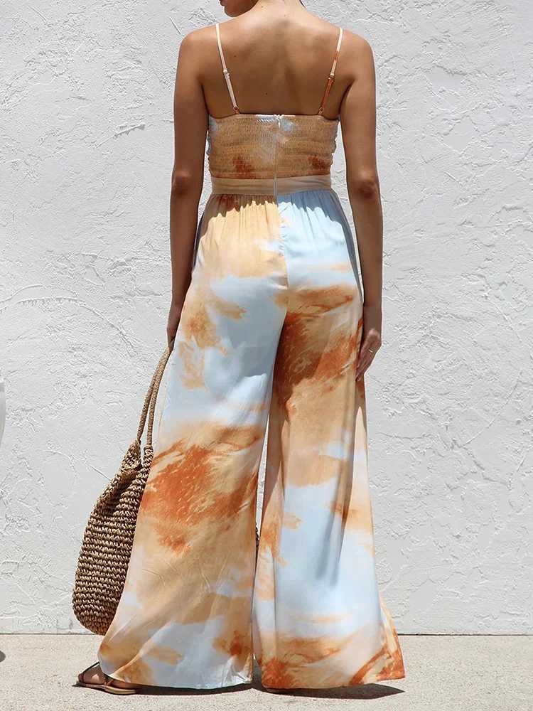 Holiday printing patch work simple jumpsuit womens summer strapless fashionable sportswear backless wide leg pants womens tight fitting clothes X25031