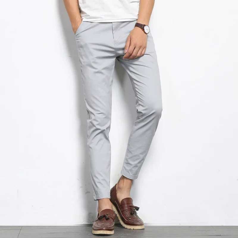 Brown Summer Mens Fashion Solid Color Casual Mens Straight Pants Lightweight Elastic Ankle Length High Quality Formal Mens Pants W250318