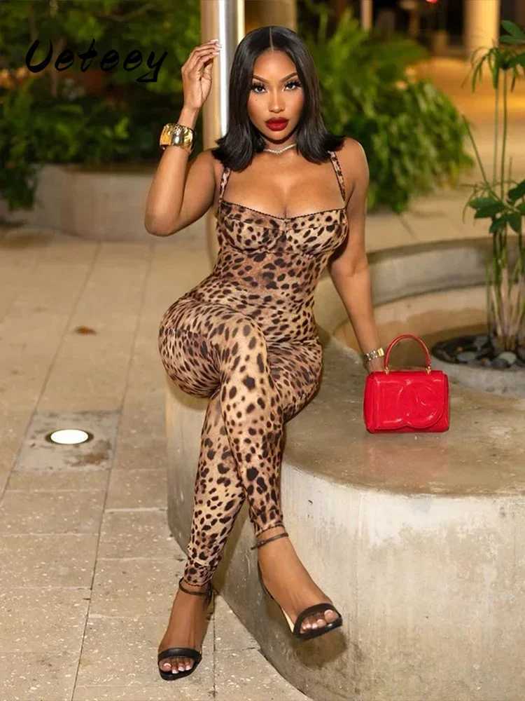 Womens Sexy Jumpsuit Slveless 2025 Sexy Trend Leopard Print Slveless Strt Fit Stretch Activity Workout Overalls X250318