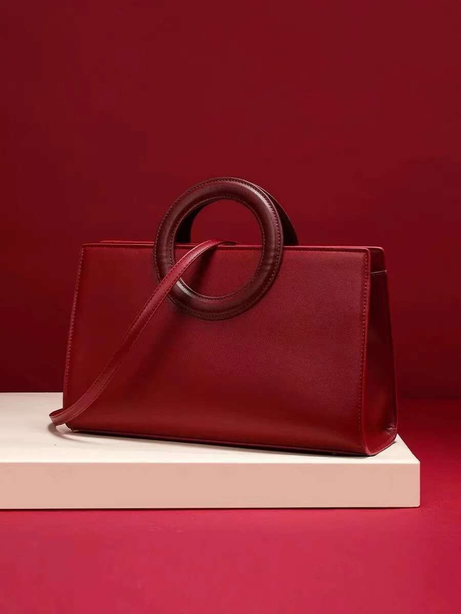 High Quality Textured Leather Sexy Red Color Tote Fashion Women's Handbag Lady Purse Shoulder Messenger Wedding Bag
