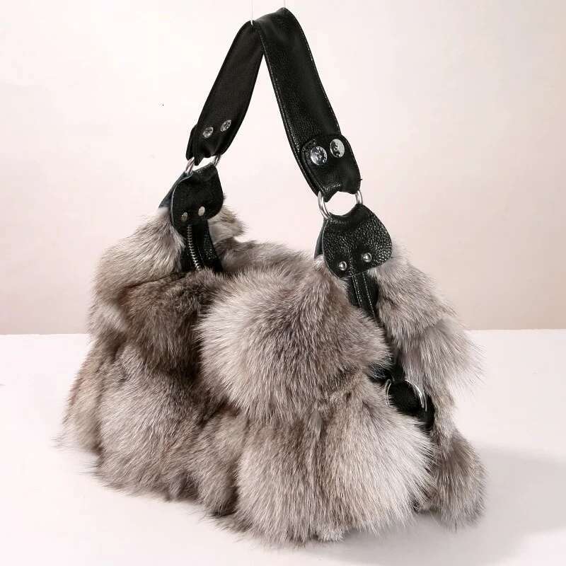 Winter Women's Fashion Handbag Ladies Purses Women Shoulder Bag Real Sier Fox Fur Messenger Bags