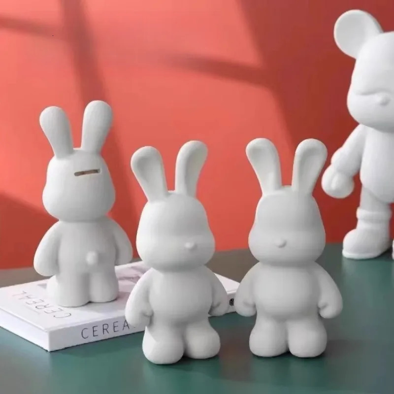 DIY paint fluid rabbit shaped handmade doll toy white vinyl bear sculpture home decoration table accessories 250318