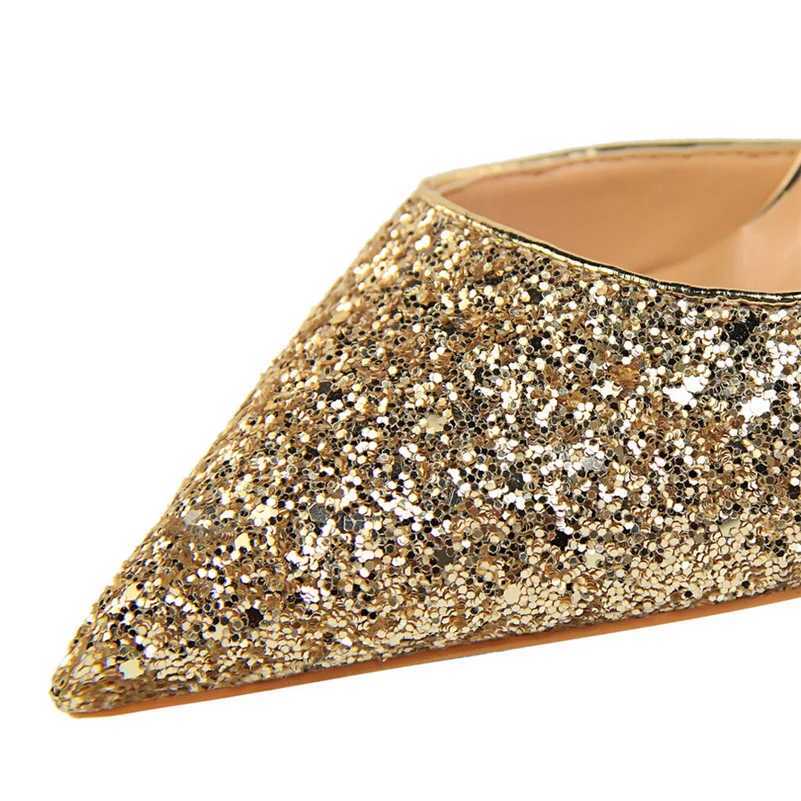 Plus size 34-43 Wen 9.5cm high H-striped gold Sier Bling Scarpins pump womens fine high heels wedding party fetish shoes Y250317