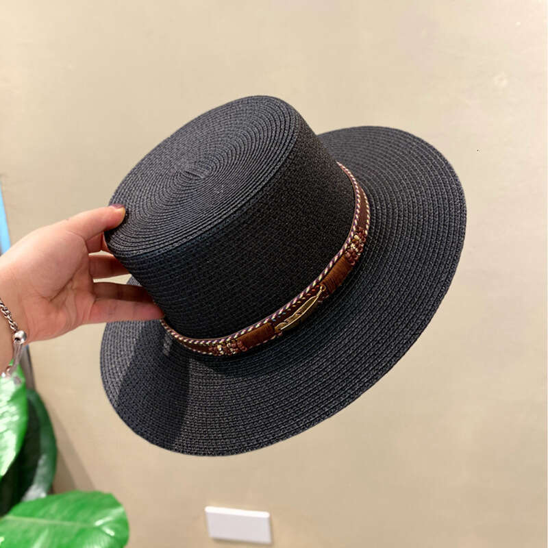 Summer women's sunshade flat wide brimmed beach Bohemian belt top versatile straw woven hat