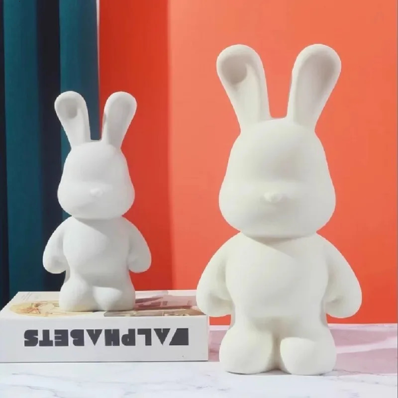 DIY paint fluid rabbit shaped handmade doll toy white vinyl bear sculpture home decoration table accessories 250318