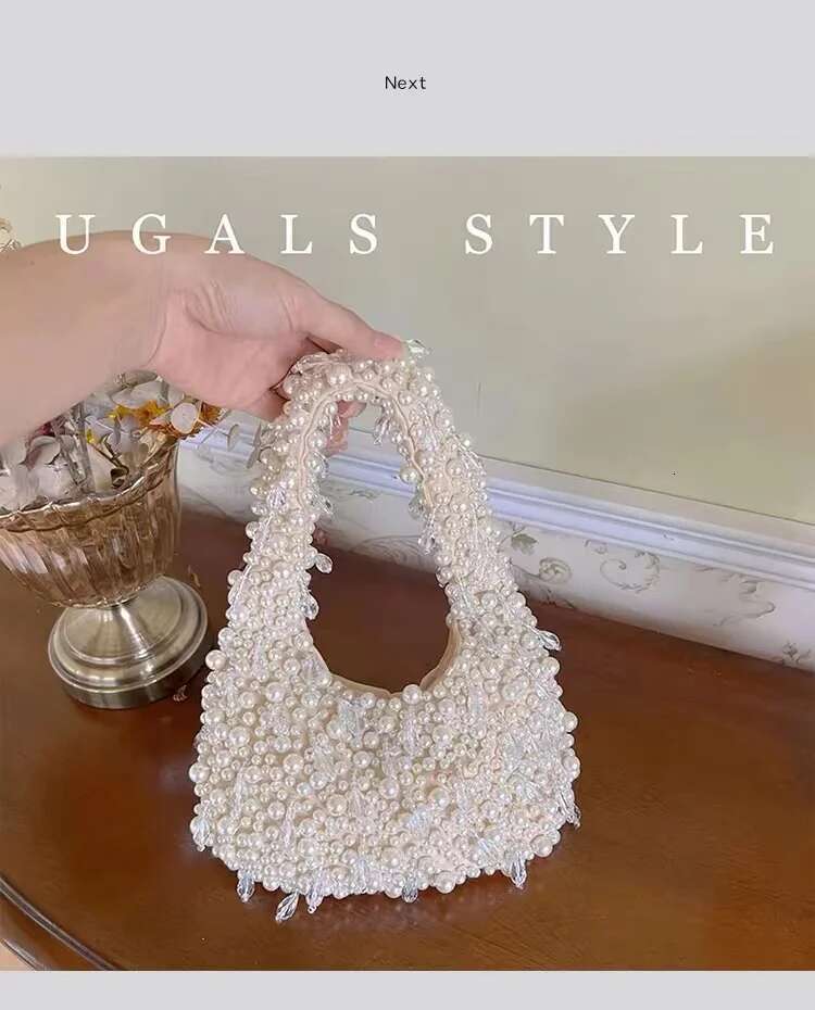 High Quality Pearl Beaded Handmade Women Handbag Fashion Evening Wedding Party Clutch Purse Beads Beading Woven Shoulder Bag