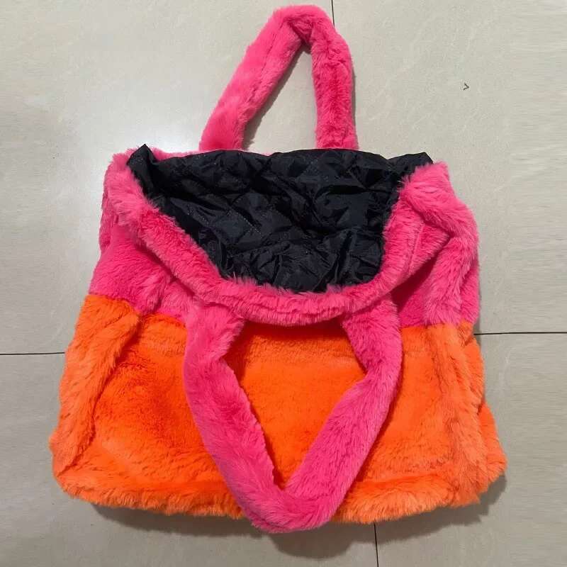 Meet You Fashion Large Capacity Faux Fur Tote Designer Lady Fluffy Soft Plush Shopping Shoulder Bag Warm Winter Sac