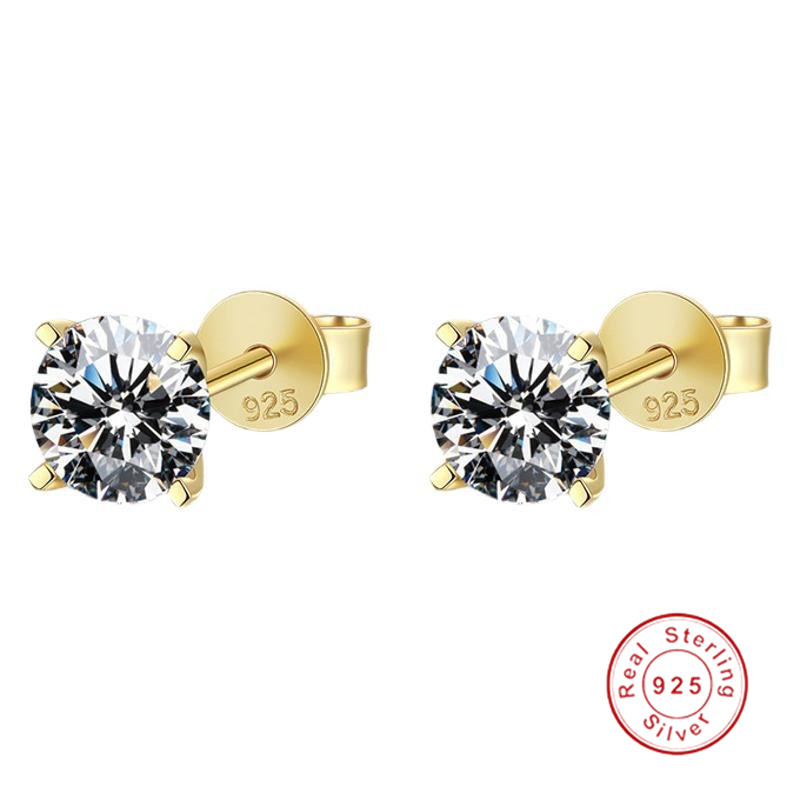 Women Fine Jewelry Solitaire Classical 4 Claw Real 100% 925 Sterling Silver 18K Gold Fill Round Cut White Moissanite Diamond Party Lady Stud Earring G