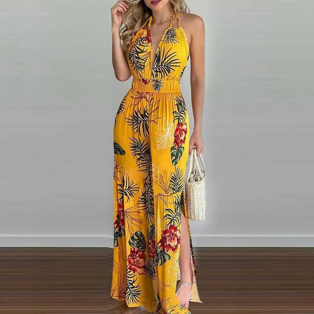 Women Summer Sexy Floral Print Jumpsuits Boho Slveless Backless Wide Leg Long Overalls Rompers Female Loose Overalls Jumpsuit X250318