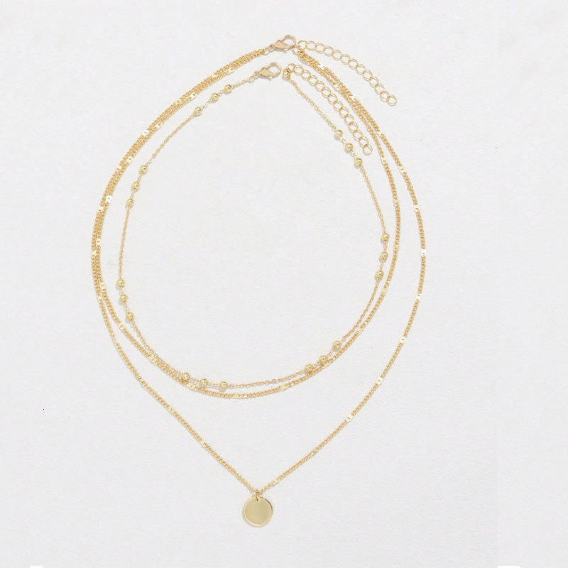 Three Layer Round Piece Pendant Necklace Women Europe And America Simple Clavicle Chain Necklace