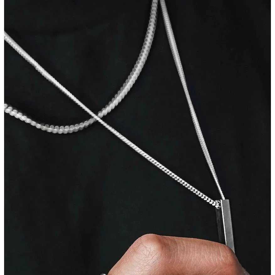 Vnox 3D Mens Vertical Bar Necklace Layered Stainless Steel Geometric Pendant Layered Wheat Rope Cuban Chain Boys Collar W250318