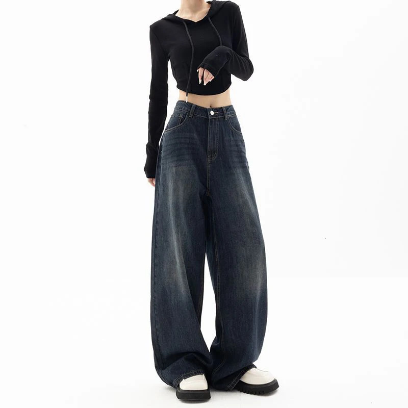 Retro street style wide leg pants with niche n floor length high waist and loose fit suitable for womens weight loss jeans 250317