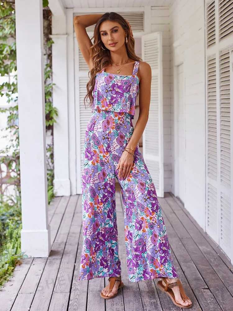 Summer womens printed jumpsuit sexy camisole beach jumpsuit womens jumpsuit X250318