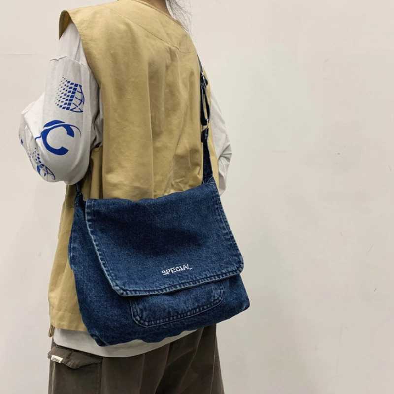 Denim Messenger Bag Wen Men Large Capaci Canvas School Book Crossbody Bags for College Student Shoder Bag Z250318